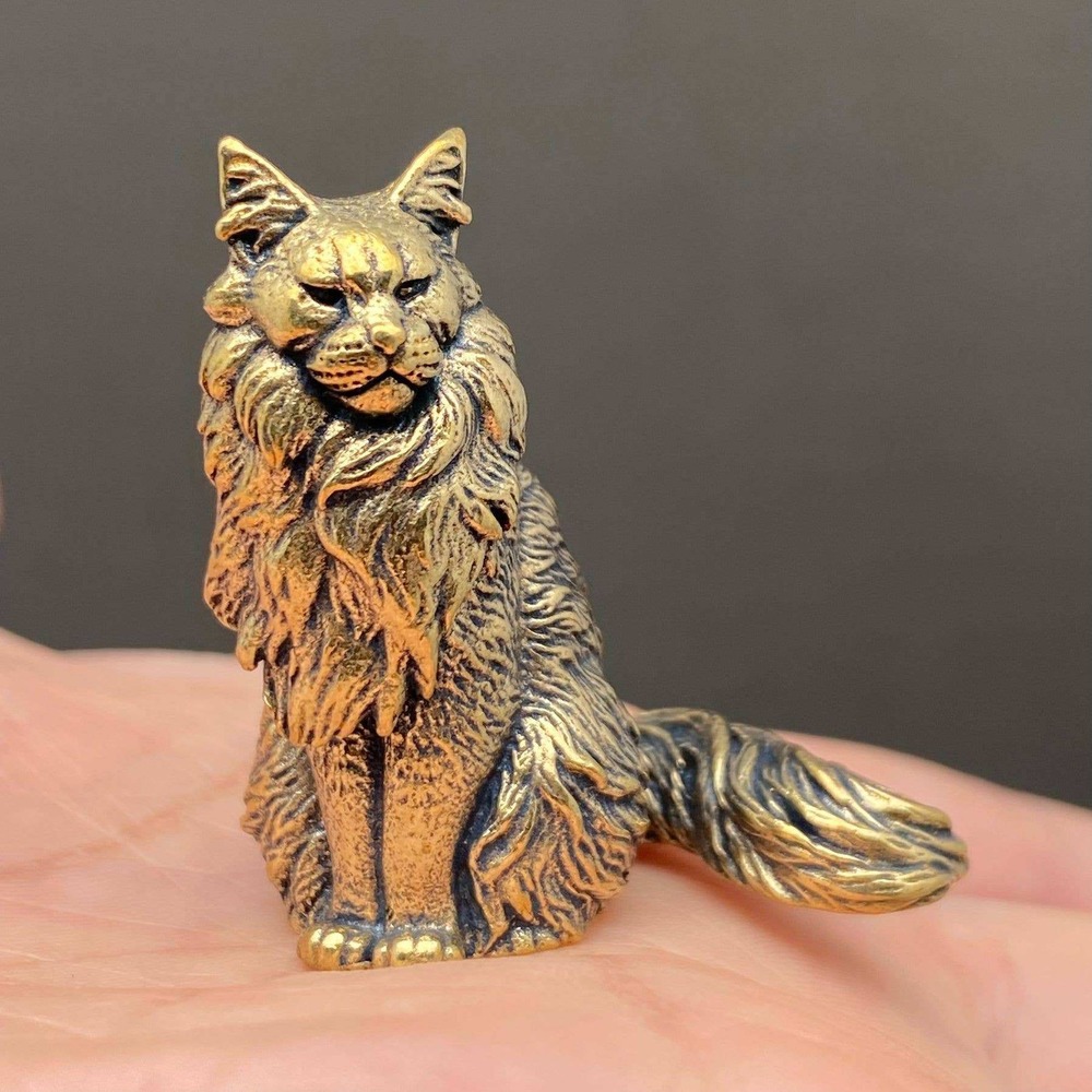 Maine Coon Cat Brass Gold Miniature Spirit Animal Intuition Protection Totem